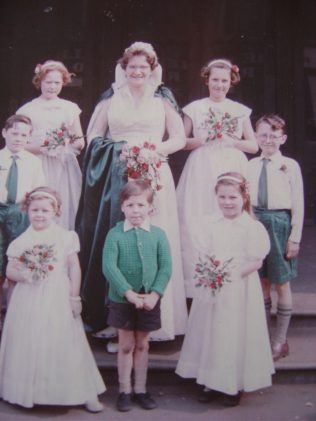 Not sure of the year, about 1958 ish? Band of Hope Queen, attendant to her right is Jacqueline (Jackie) Parker, boy in front of her is David Johnson (his parents ran a newspaper shop on Worksop Road). To the Queen's right is a girl I cannot remember and in front of and to her left is my brother, Kenneth Sidaway. Not sure of the year, about 1958 ish? Band of Hope Queen, attendant to her right is Jacqueline (Jackie) Parker, boy in front of her is David Johnson (his parents ran a newspaper shop on Worksop Road). To the Queen's right is a girl I cannot remember and in front of and to her left is my brother, Kenneth Sidaway.